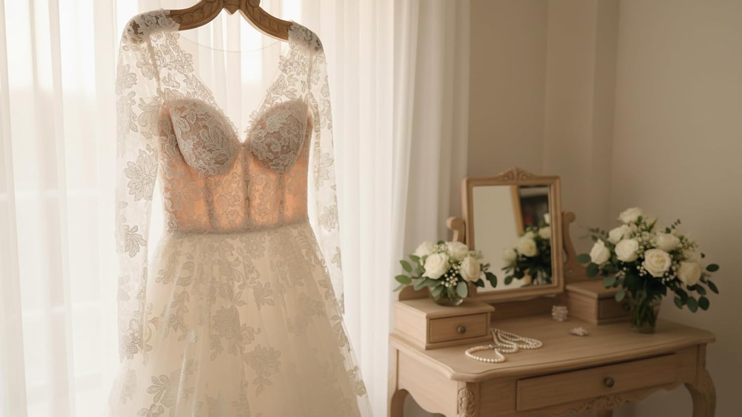 eTroves Wooden Dress Hanger Royal Antique Look Decorative Wooden Bridal Gown Hangers, Brown, 18 Inch