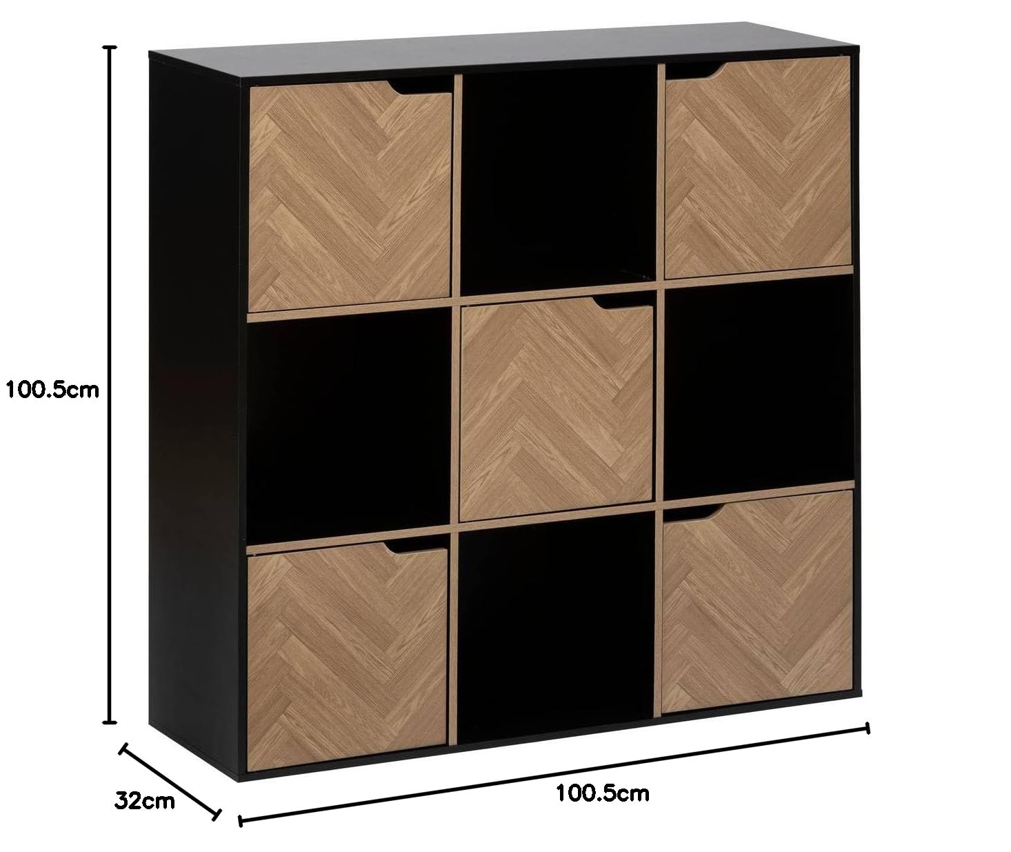 5five - Estantería Chevron de 9 compartimentos y 5 puertas - Efecto madera y negro - Forma cúbica - Almacenamiento práctico y útil - Sala de estar, oficina, dormitorio