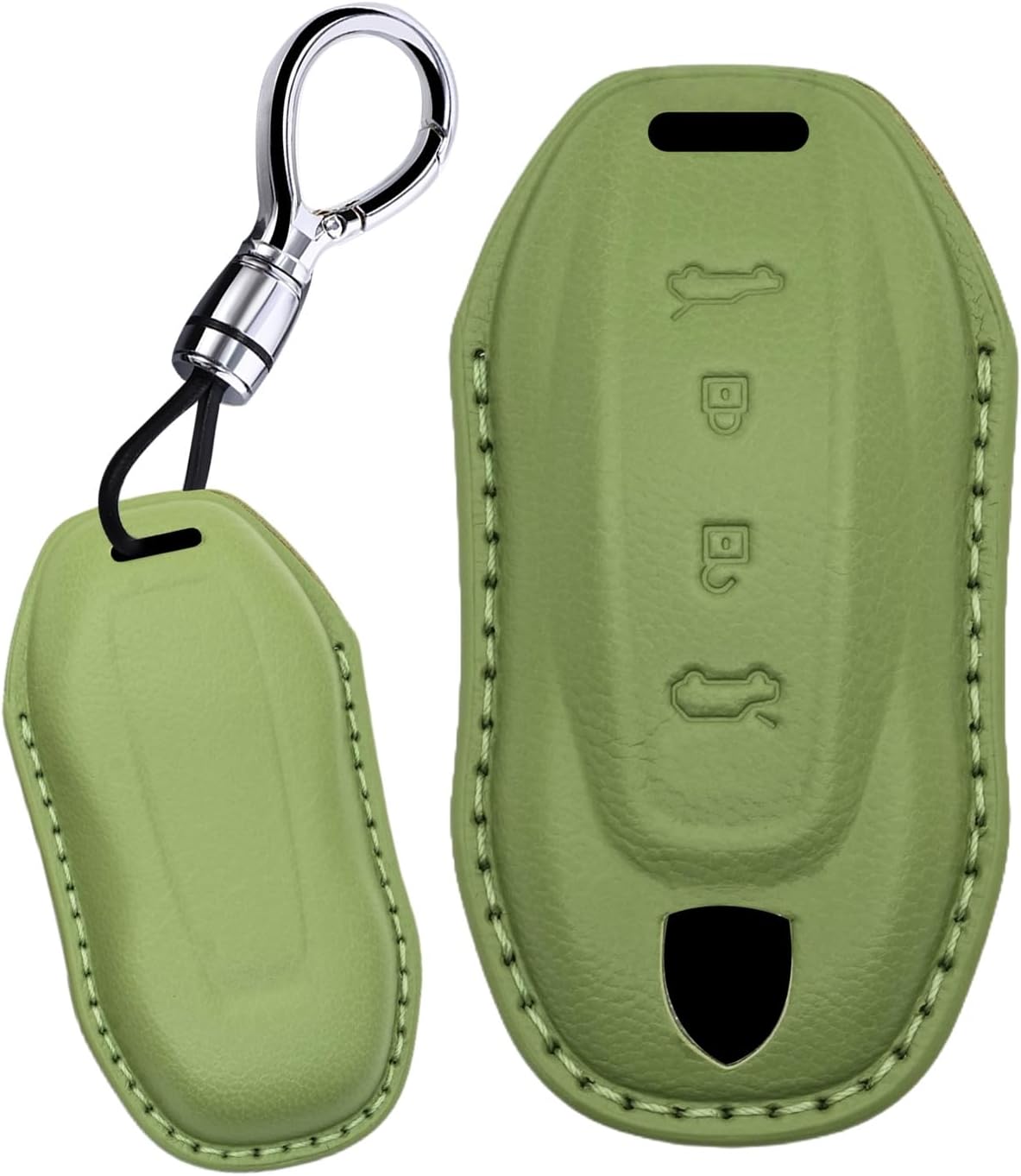 Leather Macaron Car Key Case Cover Protective Case Compatible with Porsche Macan EV Macan 4 Electric 2024 2025 2026 Key Case Key Fob 4 Buttons B Green