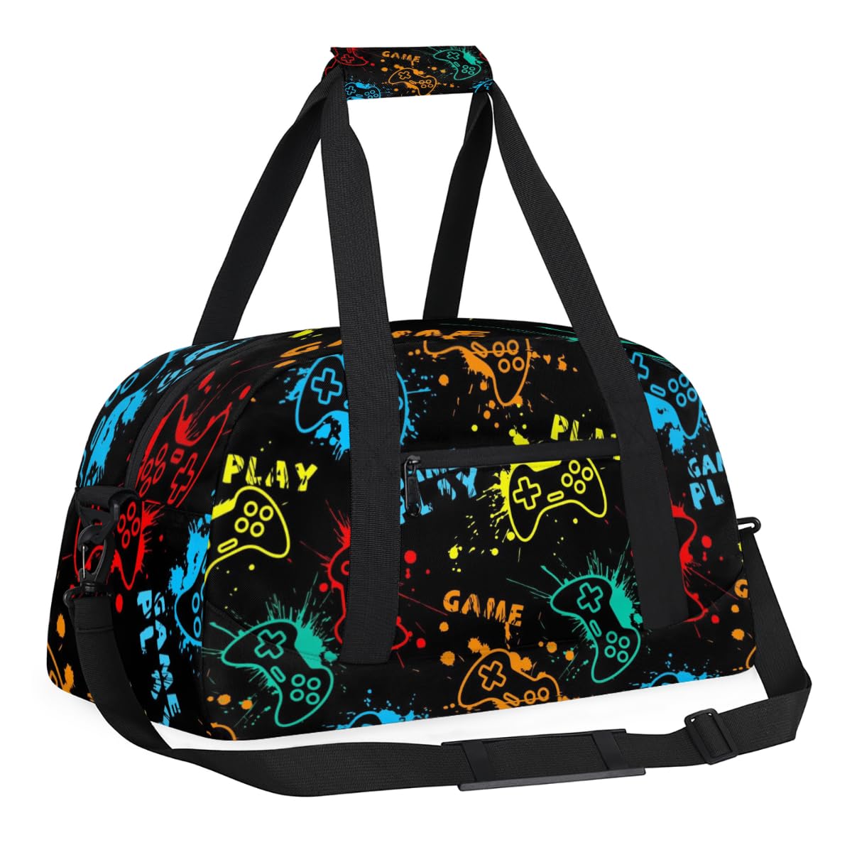 Kids Travel Duffle Bag - Large Sports Gym Bags Duffel Tote for Boys Girls Carry On Weekender Overnight Sleepover Bag, Game Video, 18.9 x 8.7 x 10.6 inch, Kids Travel Duffel Bag