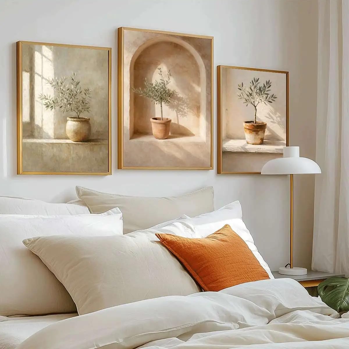Dittelle Quadro su tela in stile boho con stampa di piante, poster con piante in vaso illuminate dal sole, decorazione murale retrò (60x90 cm/3 pezzi senza cornice)