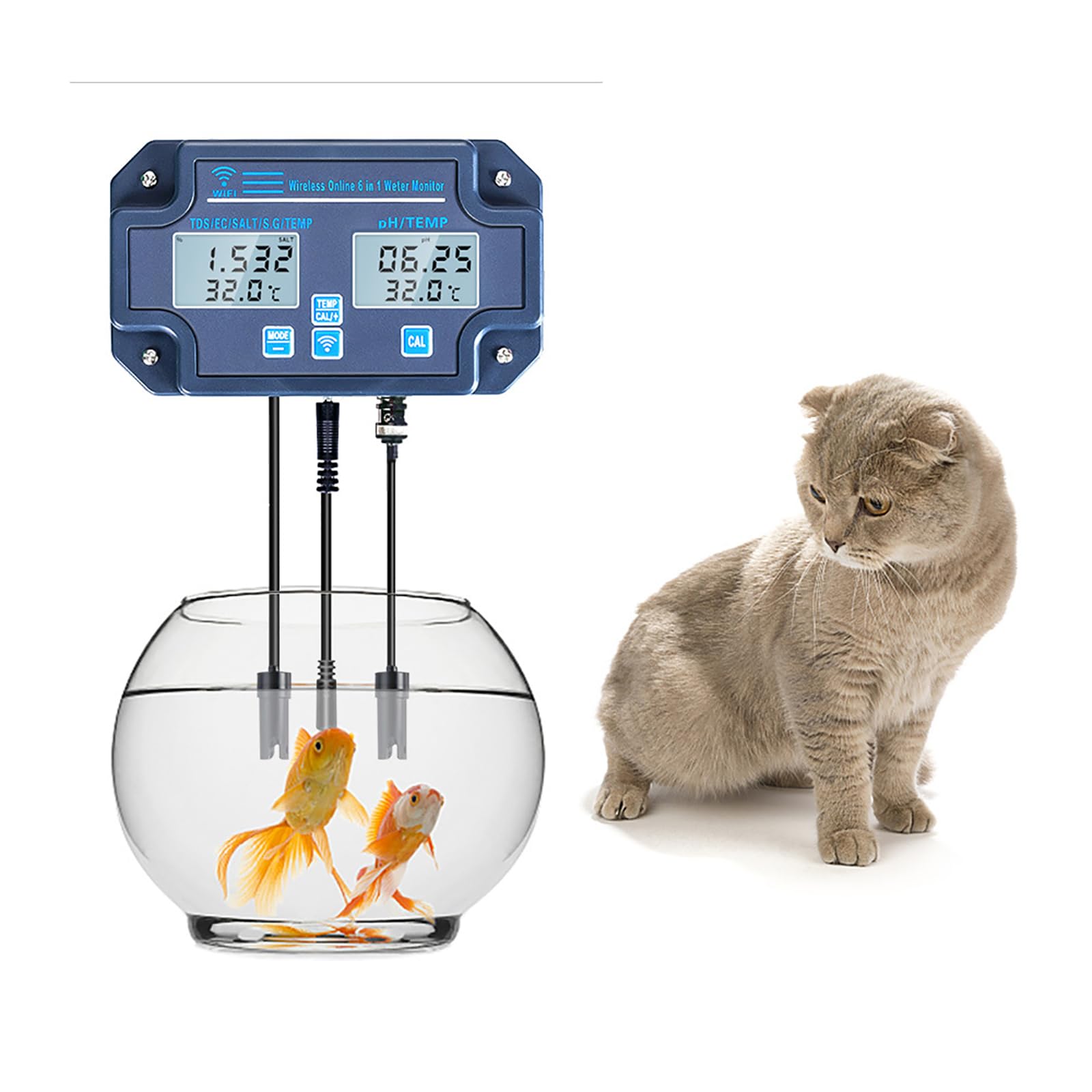 WIKINK Water Quality Tester, 6 In 1 WiFi Smart PH Meter Data Logger Temp TDS Salinity S.G. EC ORP Analyzer with Digital Display, for Hydroponics, Pools, Spa