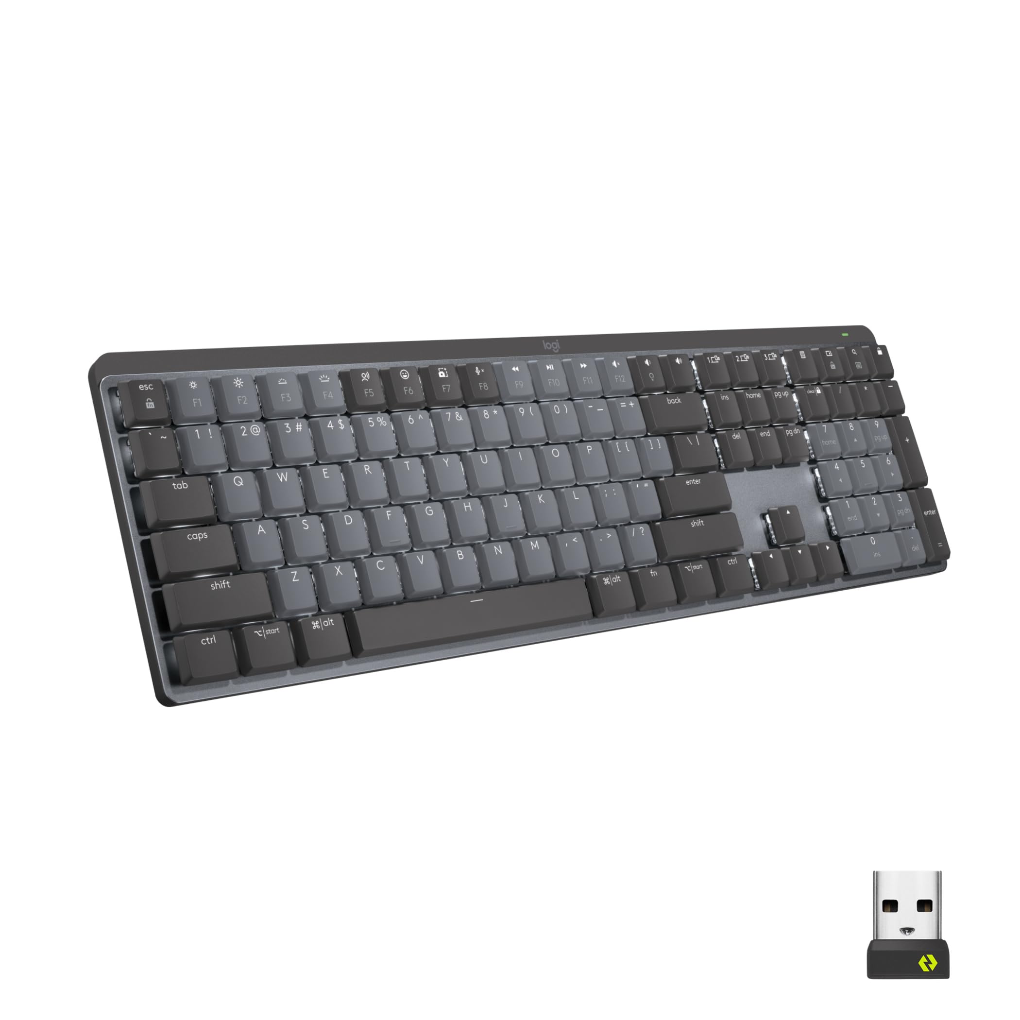 Logitech MX Mechanical Wireless Illuminated Keyboard, Clicky Switches, Backlit, Bluetooth, USB-C, macOS, Windows, Linux, iOS, Android, Metal, QWERTY US International Layout - Grey