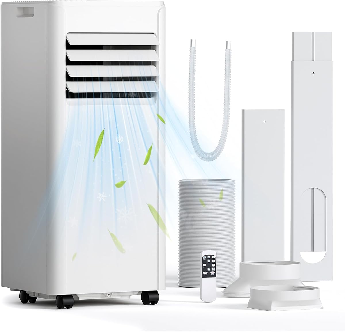 Aire acondicionado portátil de 10,000 BTU, enfría hasta 450 pies cuadrados. Pie. | Unidades de aire acondicionado portátiles silenciosas 5 en 1 con control remoto, pantalla LED, temporizador de 24 horas, modo de suspensión para dormitorio, oficina, apartamento