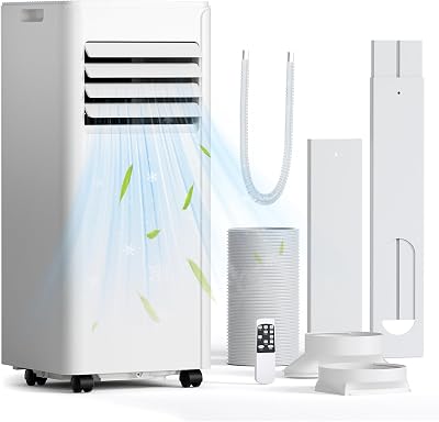 10,000 BTU Portable Air Conditioner, Cools Up to 450 Sq. Ft., 5-in-1 Quiet Portable AC Units with Remote Control, LED Display, 24H Timer, Sleep Mode, Window Kits for Bedroom, Office, Apartment, 10000 btu