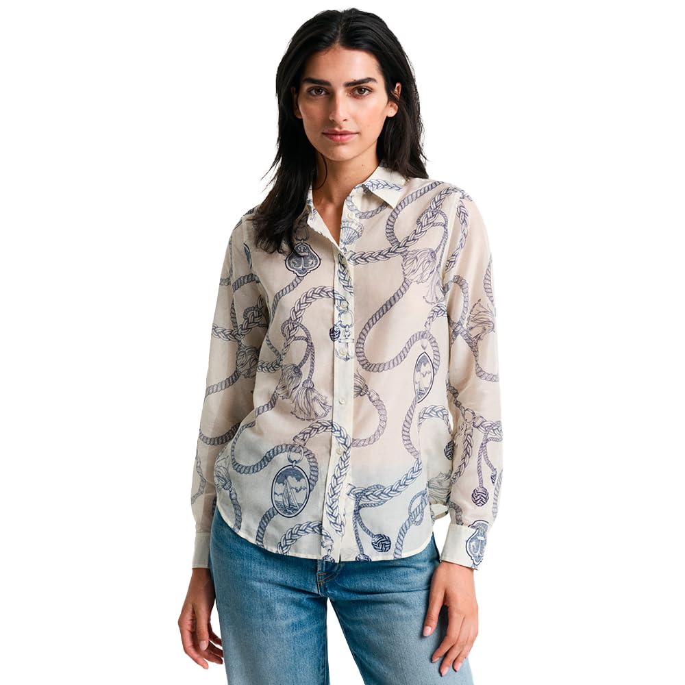 Gant Women's Cream Reg Sailing Print Cot Silk Shirt, 16