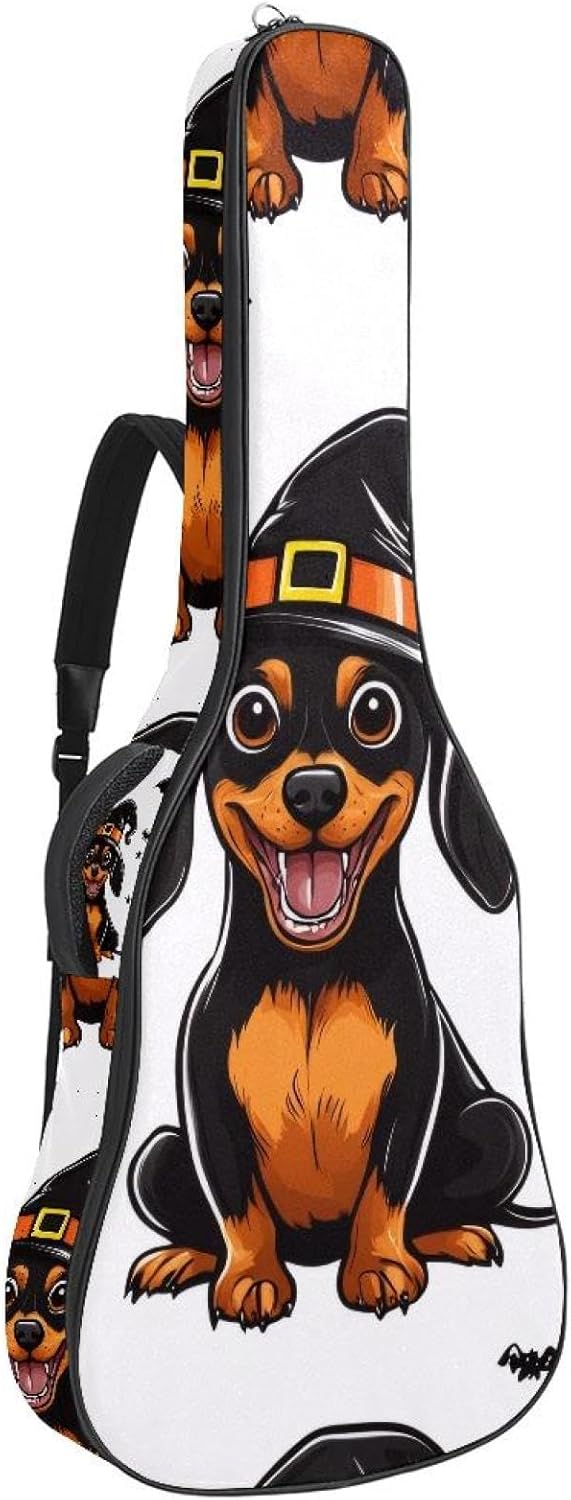 Acoustic Guitar Gig Bag 10mm Thick Padding, Soft Waterproof Guitar Case with Adjustable Backpack Straps for 40-42 Inch Guitar, Halloween Cactus Cobweb and Flowers