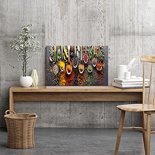 Mtkco Color Symmetrical Spoons Poster-Spice Foods Photos-Modern Wall Art Pictures-Canvas Hanging Decoration-Vintage Wall Decor For Kitchen, Restaurant, Bar, Living Room (16X24In-Frame-Colorful) #TOP6