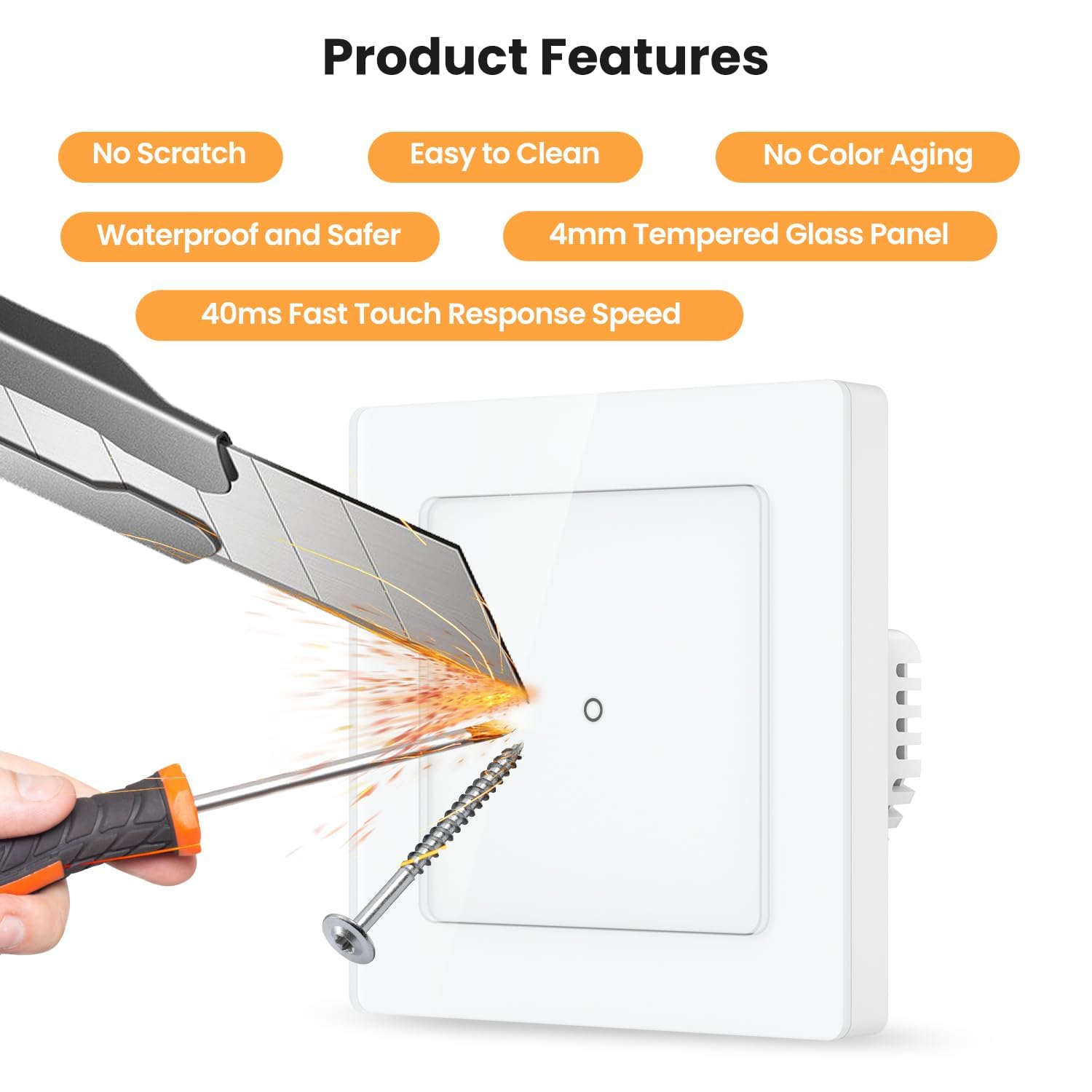MIUCDA Interruptor de luz inteligente empotrado, interruptor de luz táctil wifi, interruptor de luz de pared, compatible con Alexa, Google Home para salón, oficina, cocina, 1 vía, negro