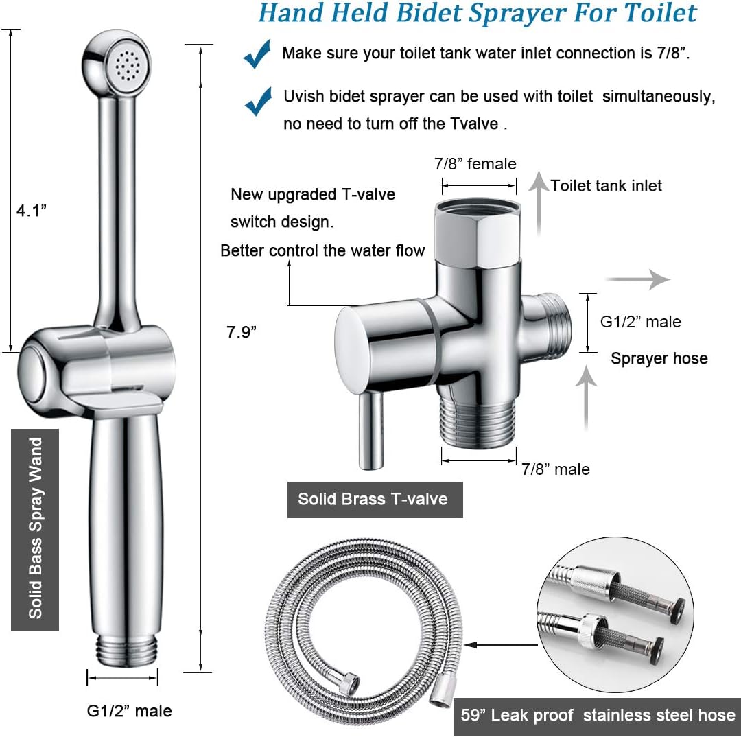 Top Rated Handheld Bidet Sprayer for Toilet, Uvish Toilet Sprayer - Adjustable Water Pressure Control with 59 Bidet Hose for Feminine Wash, Chrome Brass Cloth Diaper Bidet Toilet Sprayer for Diaper Wash Creative Product Handheld Bidet Sprayer for Toilet, Uvish Toilet Sprayer - Adjustable Water Pressure Control with 59 Bidet Hose for Feminine Wash, Chrome Brass Cloth Diaper Bidet Toilet Sprayer for Diaper Wash