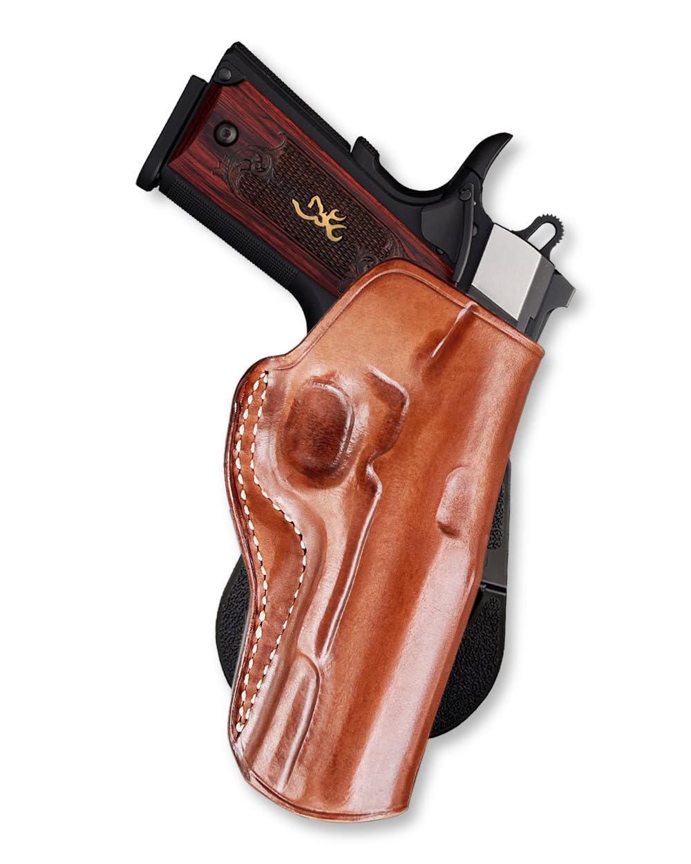 Premium Leather OWB Paddle Holster with Open Top Fits, Browning 1911-380/22LR Non-Railed Black Label Full Size 4.25" Barrel, Right-Hand Draw, Brown #1347#