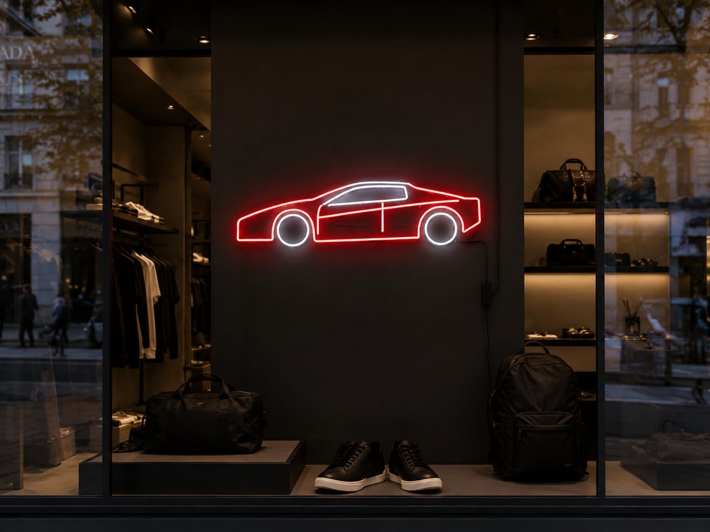 Letrero Coche deportivo Cartel Luminoso LED Escaparate, Decoración de Pared en Metacrilato, Luz Brillante, aproximadamente 51x21cm alimentación 12v