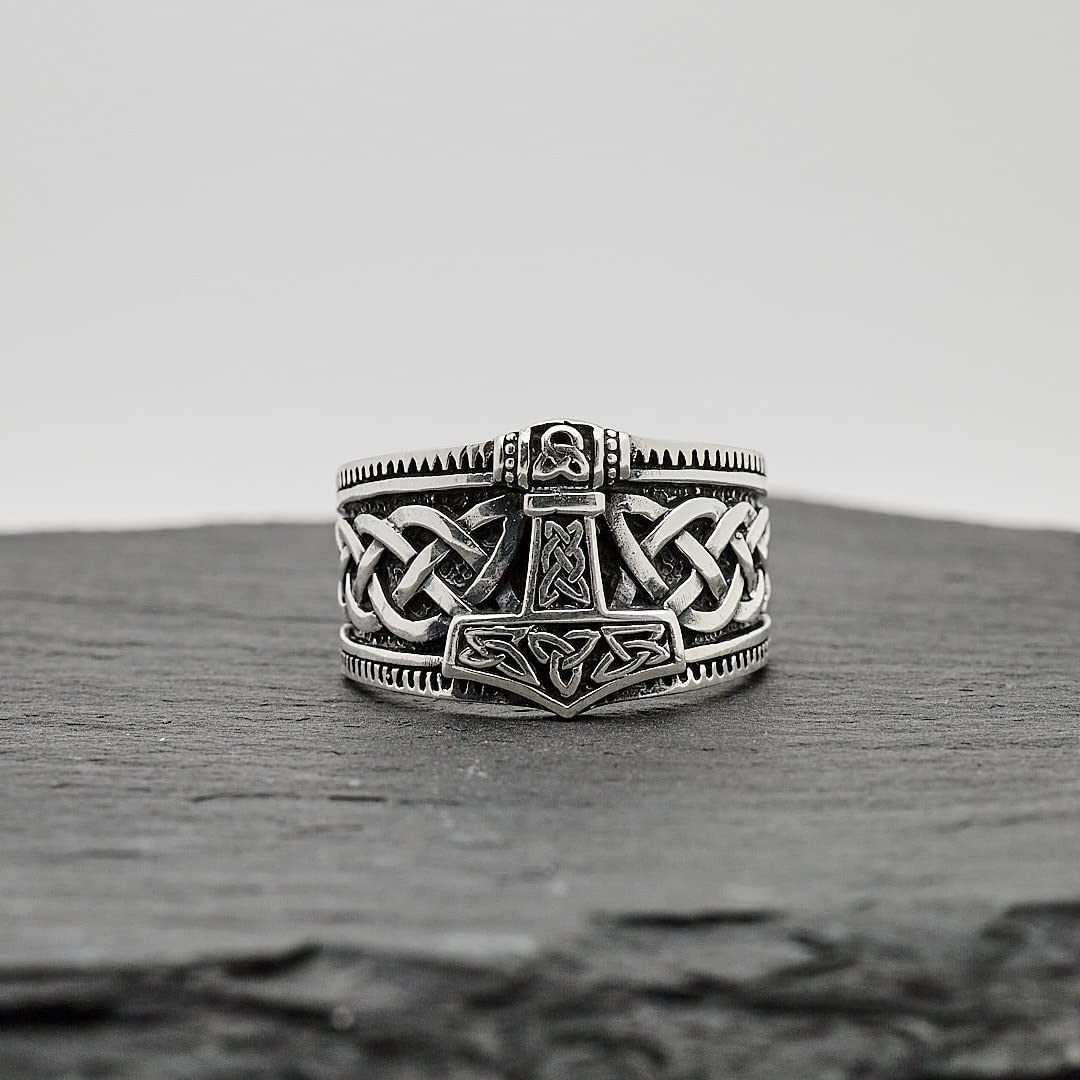 Treasure Bay Anello da uomo in argento 925 con martello di Thor Mjolnir vichingo, anello da uomo in argento, scandinavo, vichingo, punk