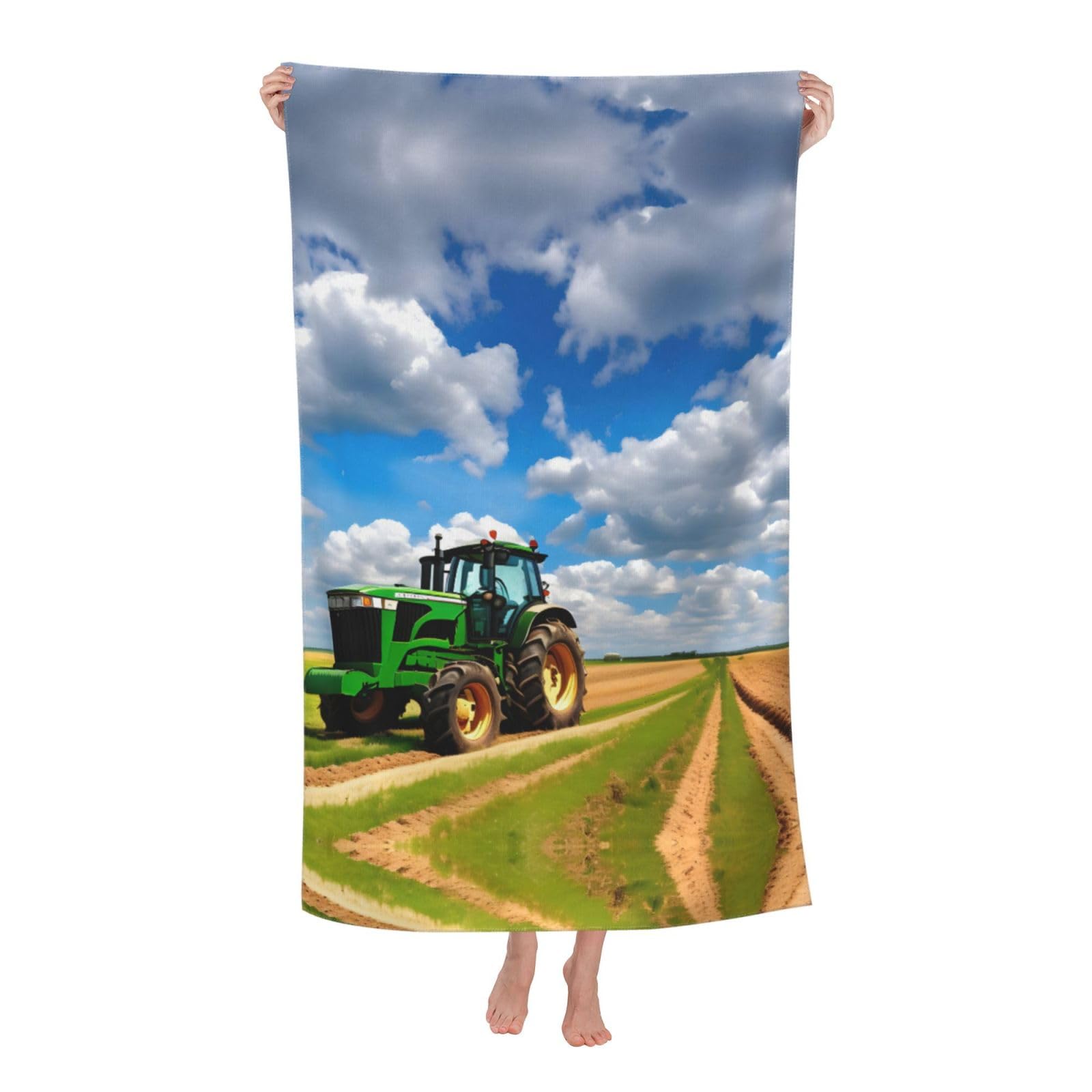 NImongt Tractor Under Blue Sky And White Clouds Print Oversized Adult Beach Towel For Travel Weekend Getaways Festivals Camping Trips