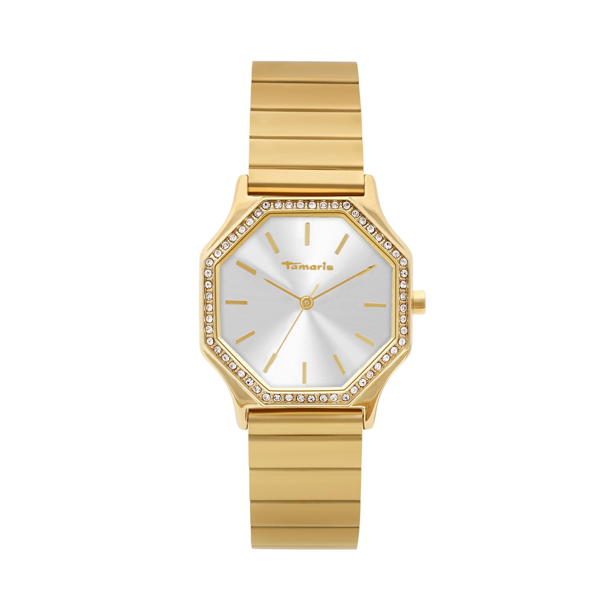 Tamaris Ladies Watch, Elegant Ladies Wristwatch with Zirconia Stones and Self-Adjustable Metal Strap, 3ATM Water Resistant