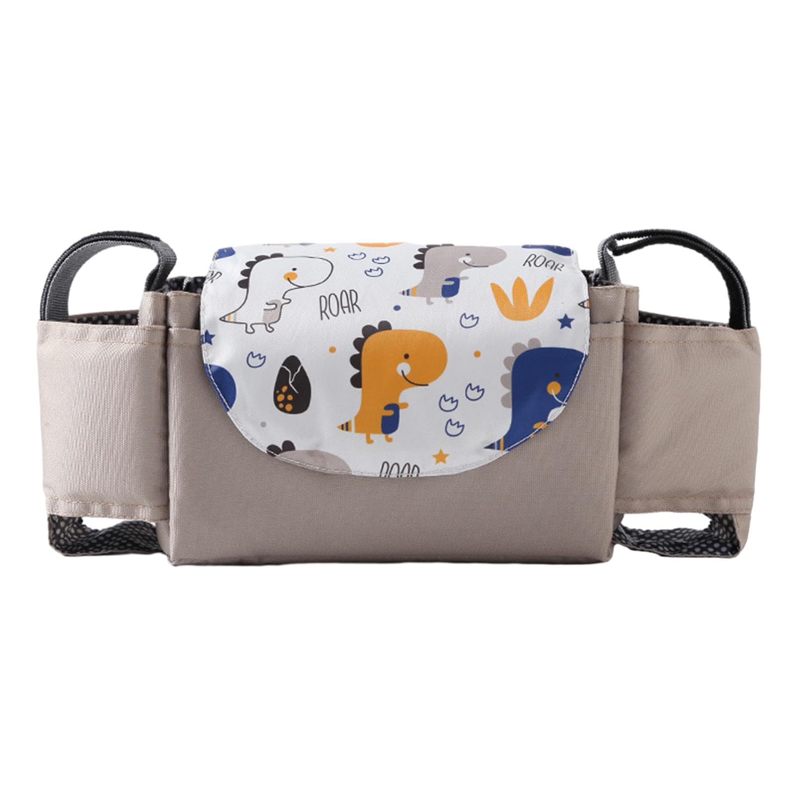 Hiseng Pram Bag Pram Accessories with Insulated Cup Holders, Universal Pram Organiser Multifunctional Buggy Bag, Pram Organiser Bag for Diaper Storage, Baby Bottle & Toys Fits (Khaki,35x15x11cm)