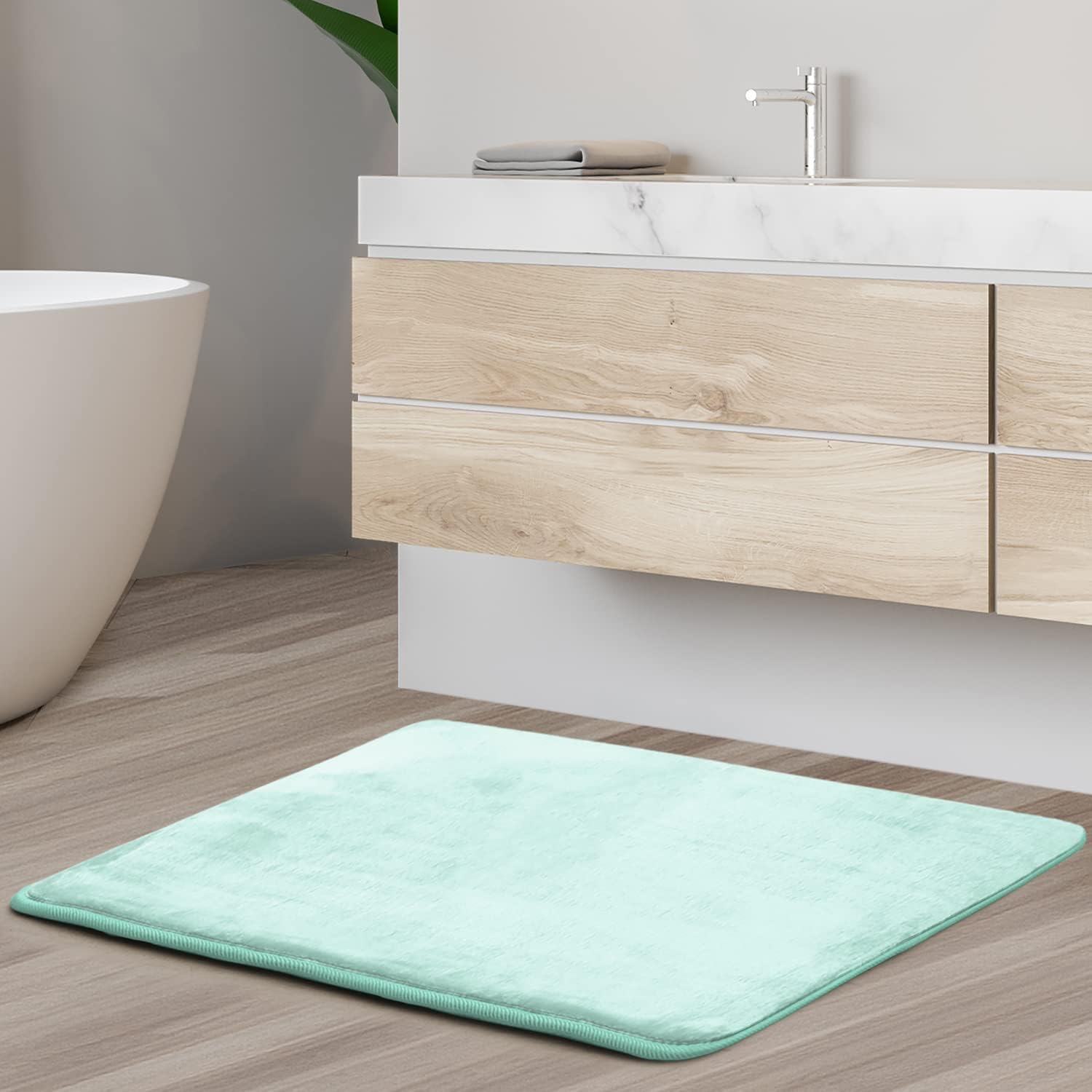 Clara Clark Bathroom Rugs, Velvet Memory Foam Bath Mat, Non-Slip, Machine Washable Bath Rugs - Dries Quickly, Ultra Soft Plush Bath Mats for Bathroom, 17 x 24, Light Blue Solid 17 x 24 Light Blue