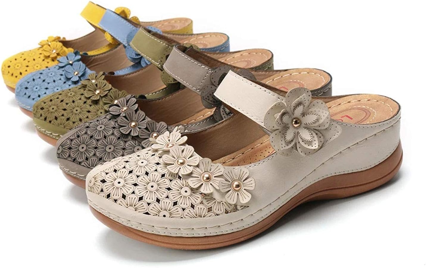 Minetom Sandali da Donna Piatto Scarpe Estive Sandali Spiaggia Vuoto E Traspirante Ciabatte Moda Chiuse Davanti Sandali Sportivi A Cachi 42 EU