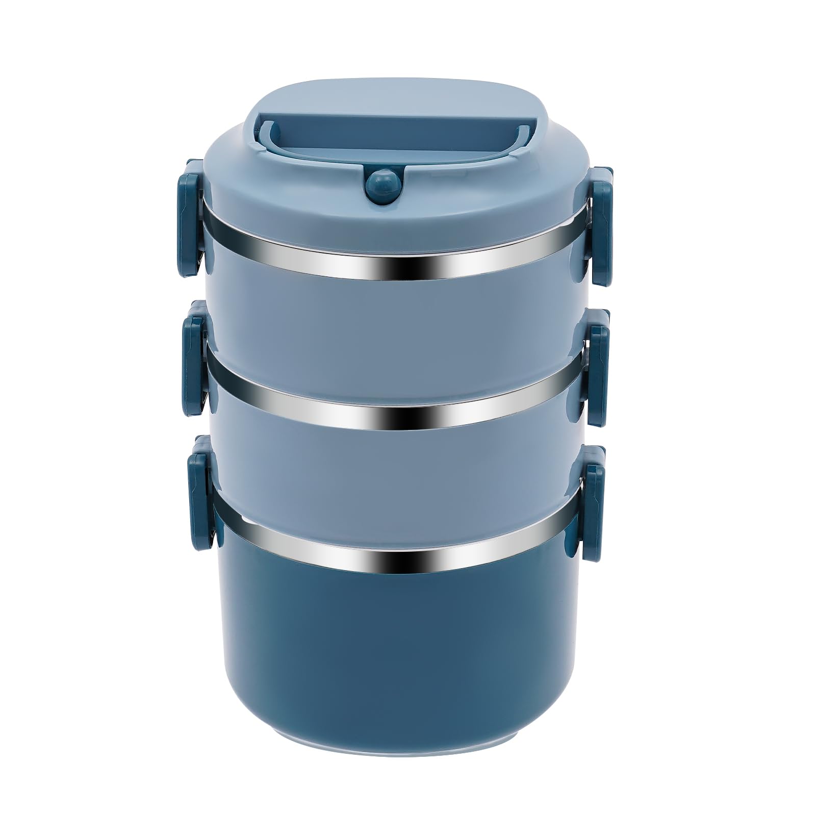 Boîte à déjeuner à 3 étages empilable Bento - 2400 ml - En acier inoxydable - Grande boîte à bento pour la maison, le travail, le bureau et l'école - Bleu