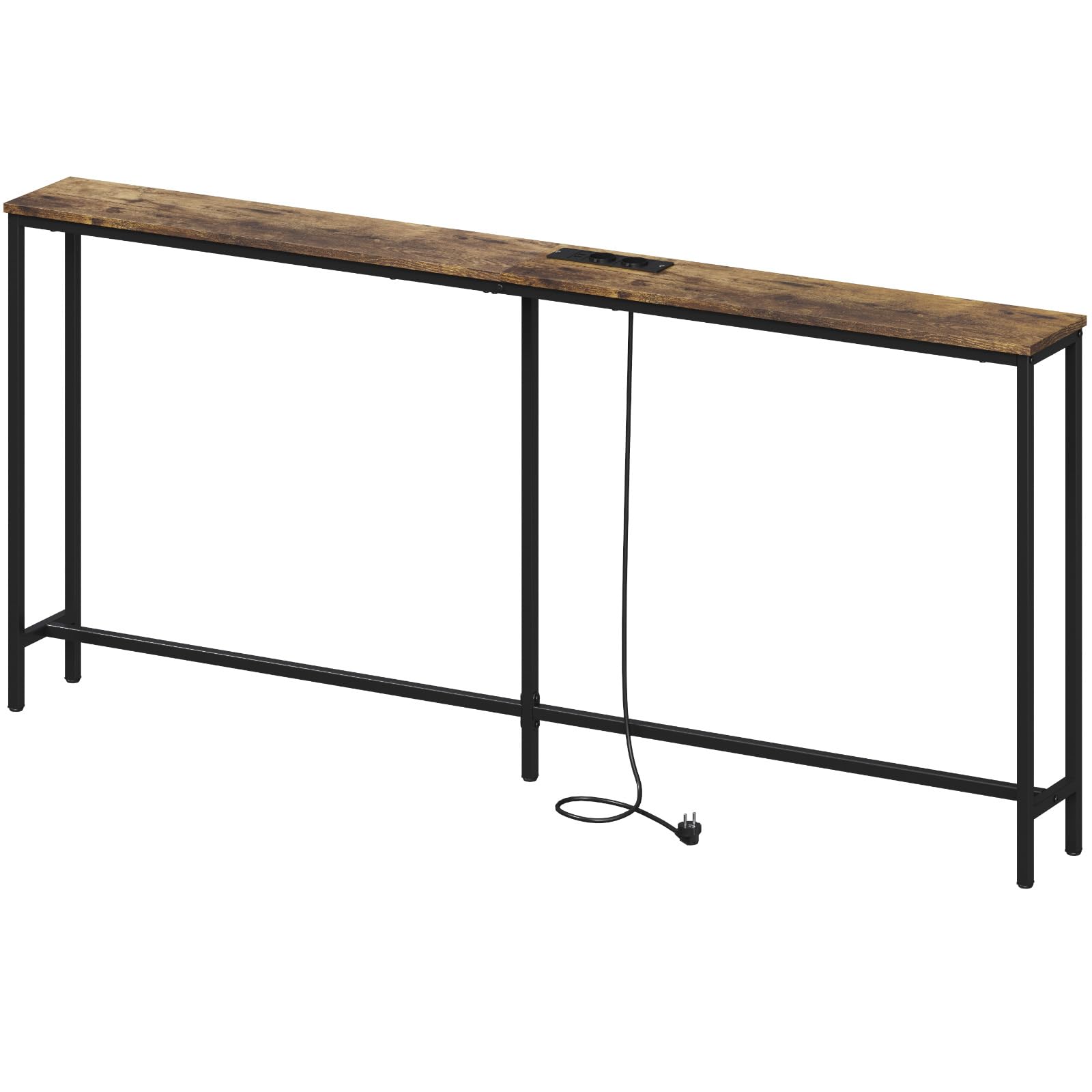 Lifewit Consolle Stretta 180cm con 2 Prese e Porta USB per il Soggiorno, Tavolo da Ingresso Industriale, Ingresso del Corridoio, Corridoio Dell'ufficio, Dietro il Divano, 180x20x80cm, Marrone Rustico