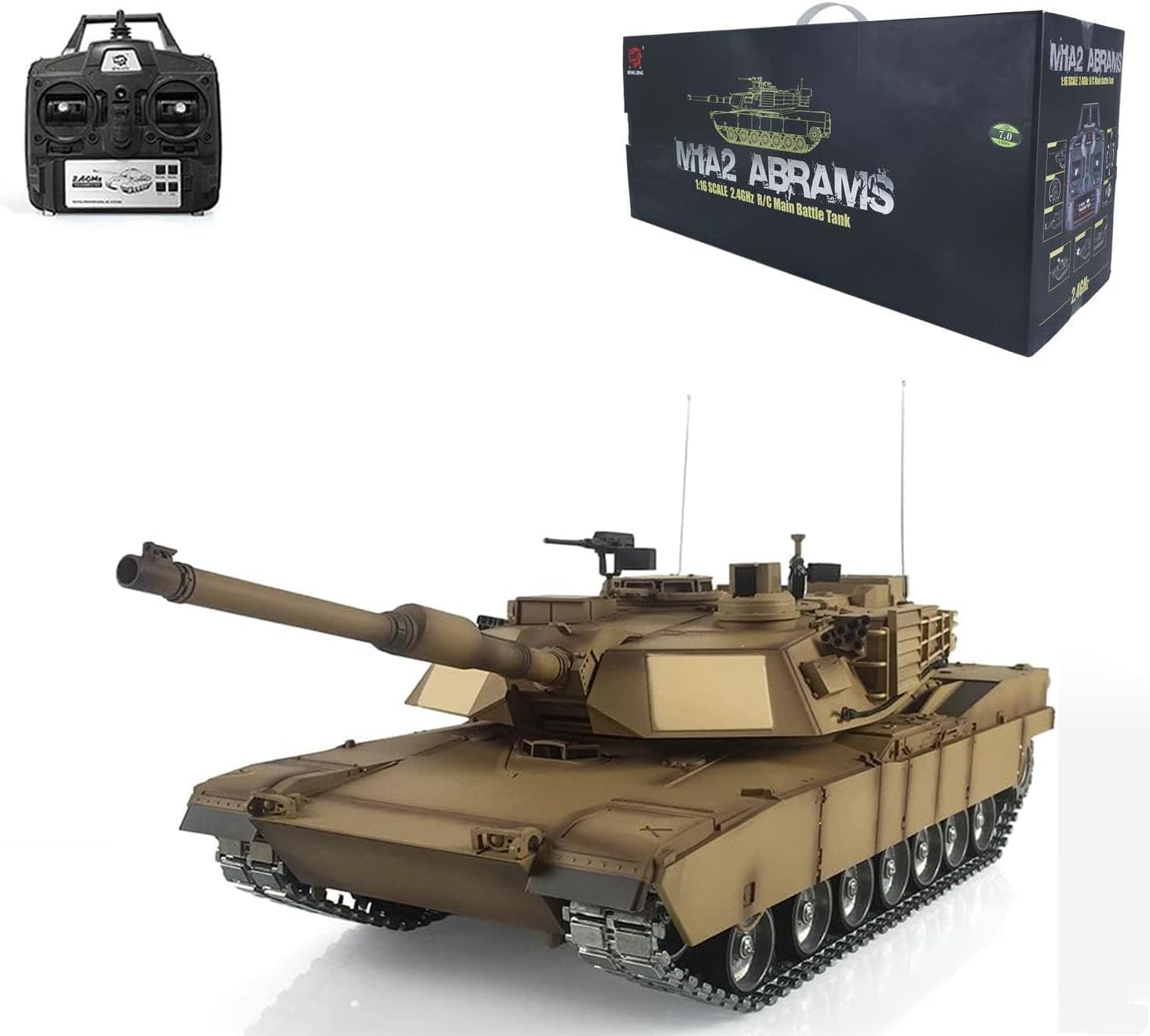 Toucan RC Hobby Henglong 1/16 7.0 Abrams RTR RC Tank 3918 360° Turret Barrel Recoil Metal Track