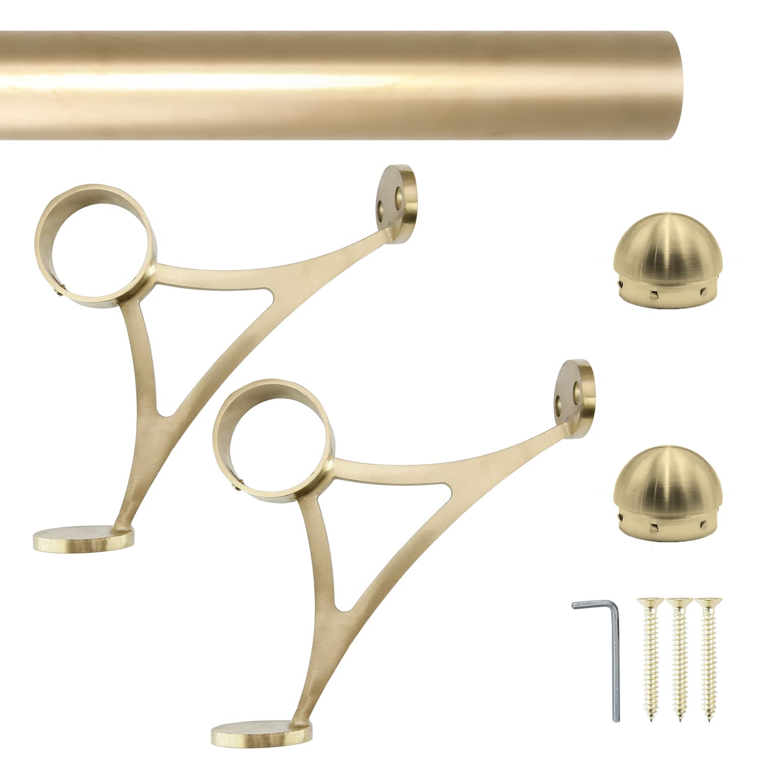 Combination Mount Foot Rail Kit, Satin Golden Finish 2" OD Stainless Steel Tubing w/Internal Connector, Combination Foot Rail Brackets (Domed End Cap, 4 ft (48 in x 1))