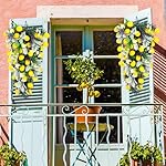 Zeyune 2 Pcs 24 Inches Artificial Lemon Teardrop Wreath Lemon Teardrop Swag Lamb Ears Leaves with Artificial Flower Door Hanging Garland Floral Swag for Front Door Farmhouse Spring Summer Home Decor - Image 3
