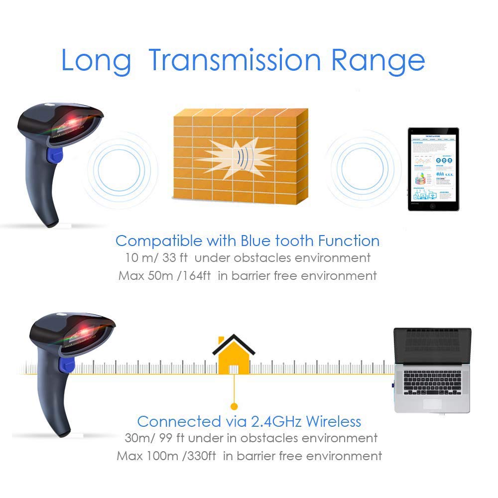 NETUM Wireless Barcode Scanner Compatible with Bluetooth, Portable USB Wired 1D Barcode Scanner for Inventory, 2.4G Cordless CCD Scanner Gun for Tablet iPhone iPad Android iOS PC POS