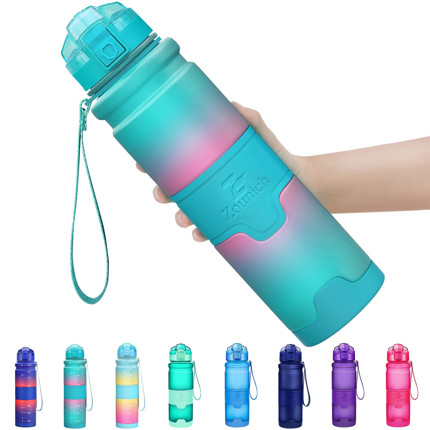 ZOUNICH Botella Agua Deporte Botellas Agua Niños sin BPA, Reutilizable Tritan Plástico Ecologica con Filtro, 400ml/500ml700ml/1l, Cantimploras para Gimnasio, Bicicleta, Colegio, Oficina, Viajes — view 17