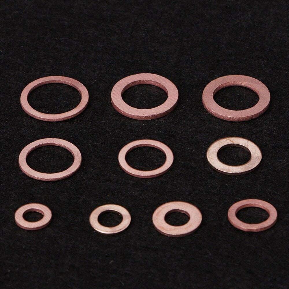 BKEKM Rondelle Piatte da 200 Pezzi con Scatola di plastica Set di guarnizioni per rondelle in Rame 9 Misure Guarnizione Piatta Kit guarnizioni ad Anello Piatto Viti Rondella Piana