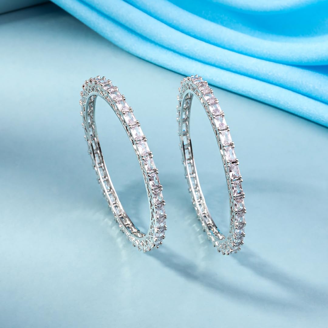 American Diamond Silver Tone Bangles for Women, Girls