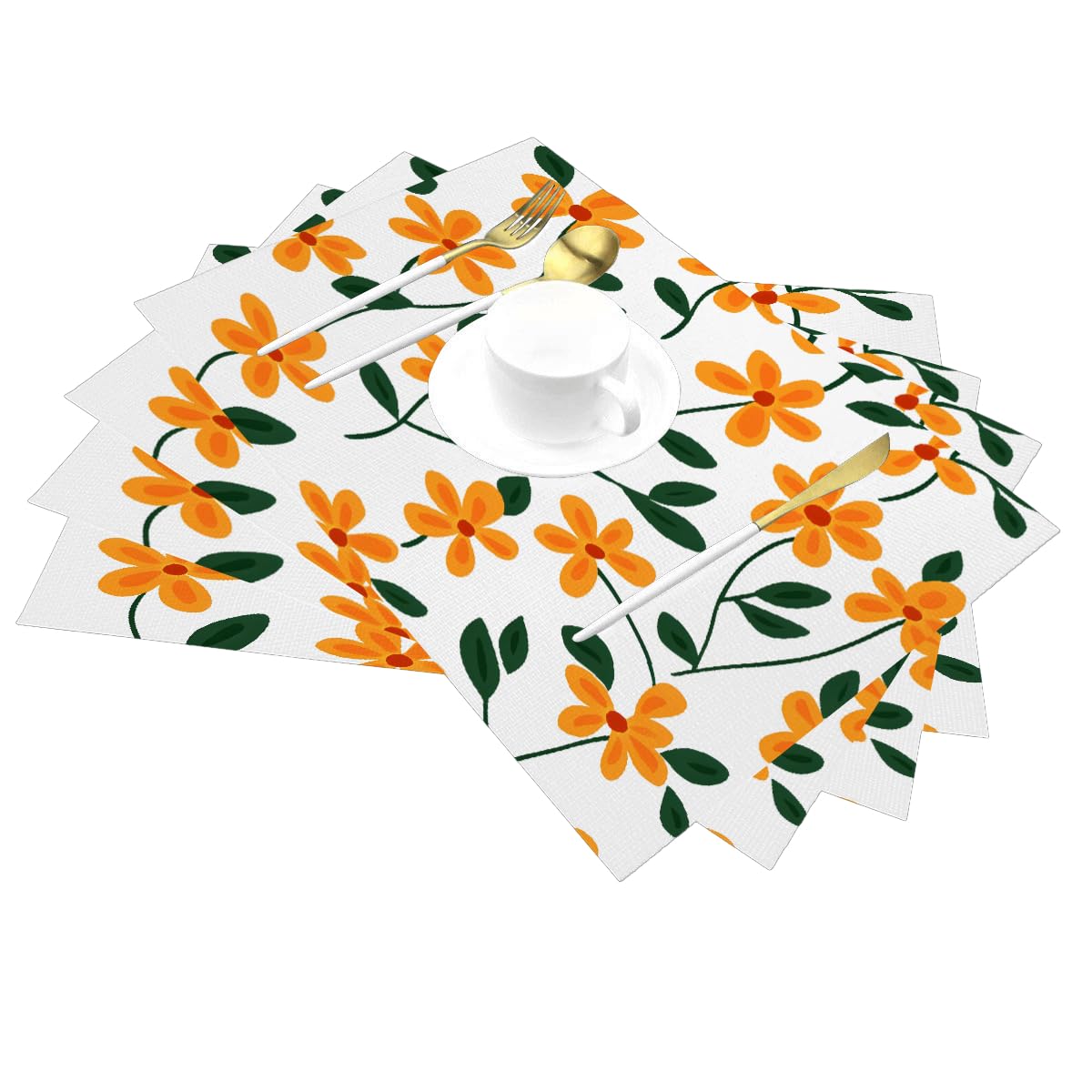 Sets de table antidérapants PVC faciles à nettoyer motif floral orange pour cuisine