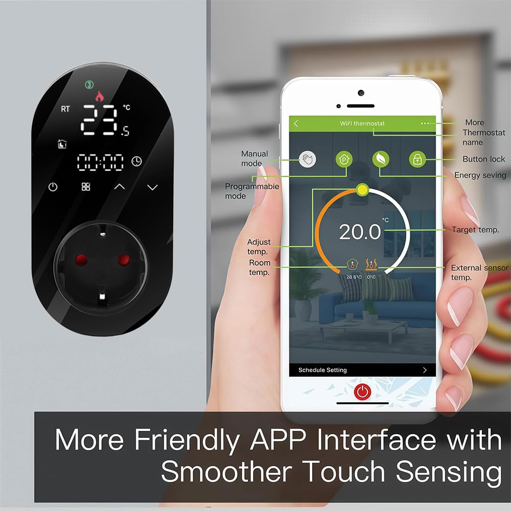 Wi-Fi Thermostat - Serie 12 Termostato Touchscreen Programmabile per Condizionatori d'aria a 4 tubi - Controllo Remoto dal Cellulare, Compatibile con Alexa, Google Home e IFTTT