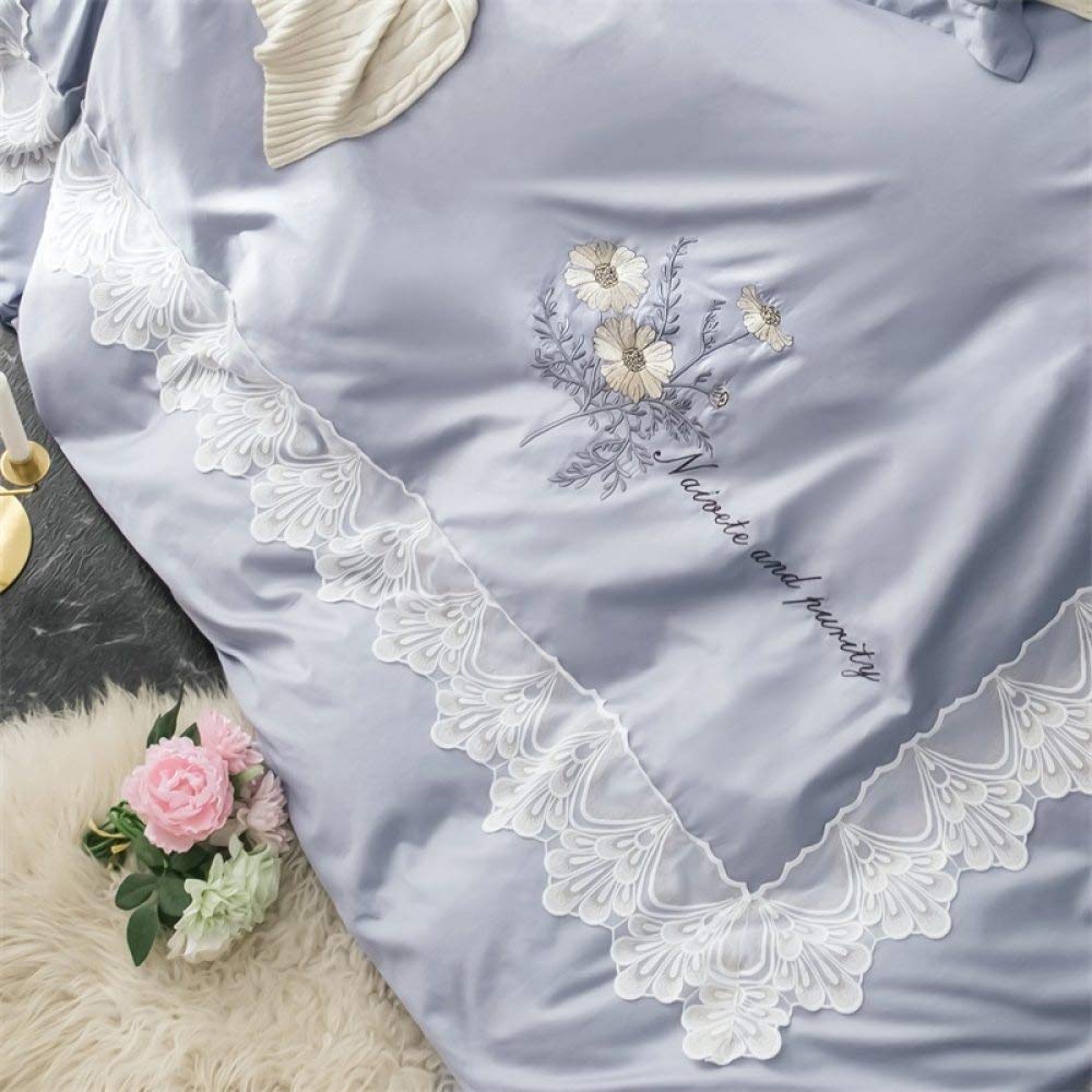 Amazon｜グレーサテン刺繍ベッドセットダブルレース掛け布団カバー