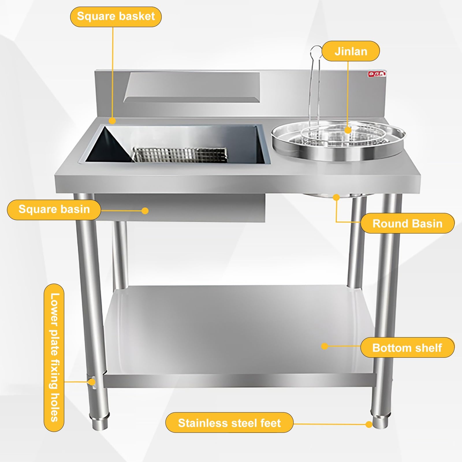 Comercial inless - Mesa de preparación de pollo frito y patatas fritas para restaurantes, hogares, hoteles - Incluye contenedor y cesta (tamaño: 100 x 70 x 93 cm)