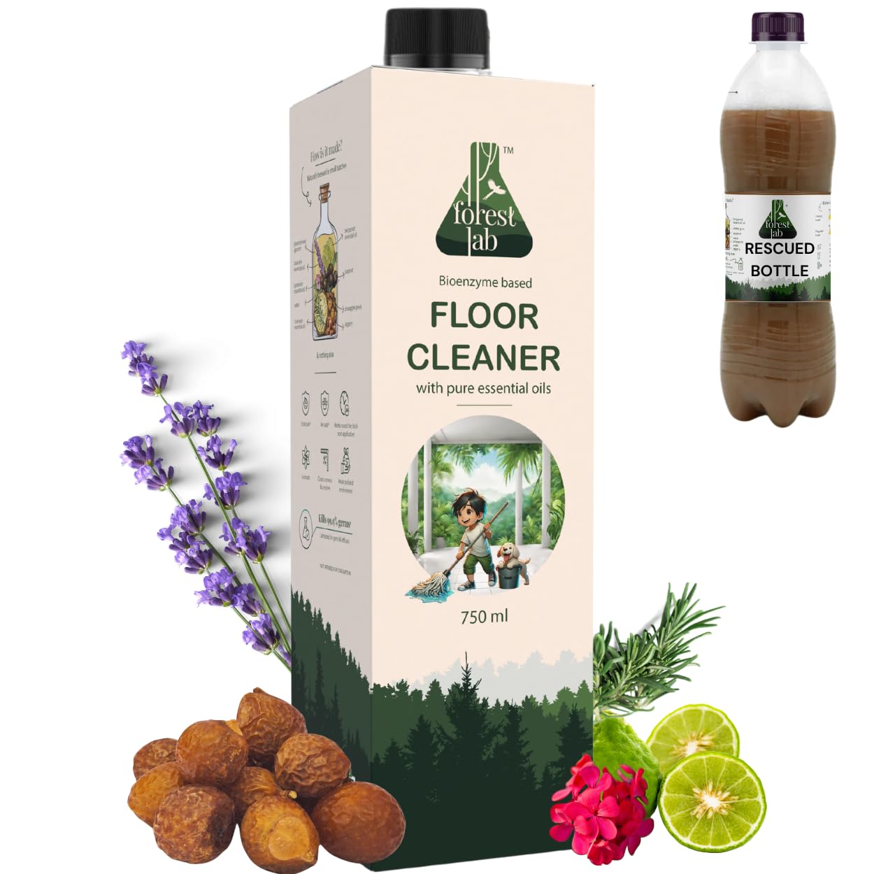 Floor Cleaner| Eco Friendly, Baby & Pet Safe, Non Toxic, Natural & Biodegradable| Herbal Disinfectant| Bio Enzyme, Soapnuts| Cleans Marble Wood Tiles Or Granite (750 ml (Pack of 1))