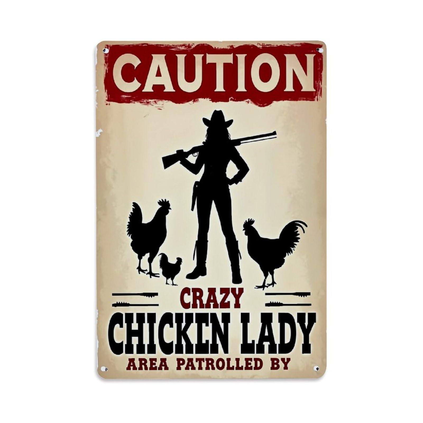 Bliveurn Vintage Caution Crazy Chicken Lady Sign Retro Metal Tin Sign, Metal Poster For Home, Gaming Room, Studio Workshop,Bar,Garage Wall Art Decor 8X12 Inch
