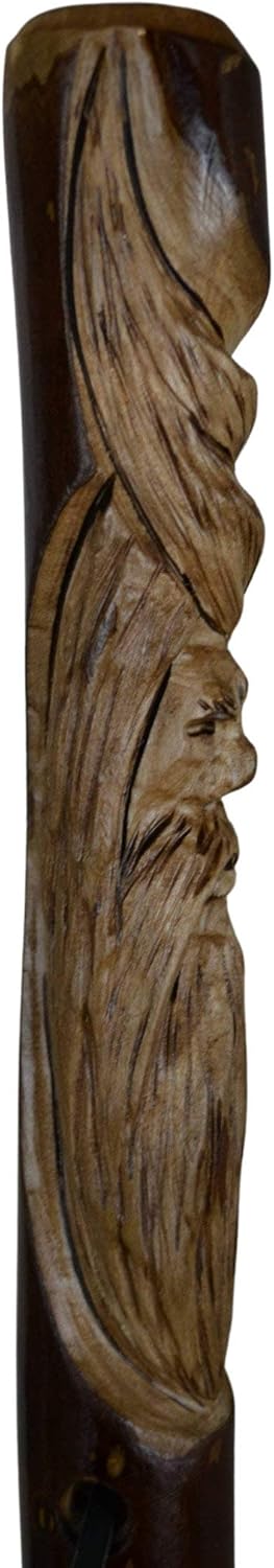 Wood Spirit Waking Stick, Staff and Hiking Stick in Dark Wood Up to 60″ Hiking Staff