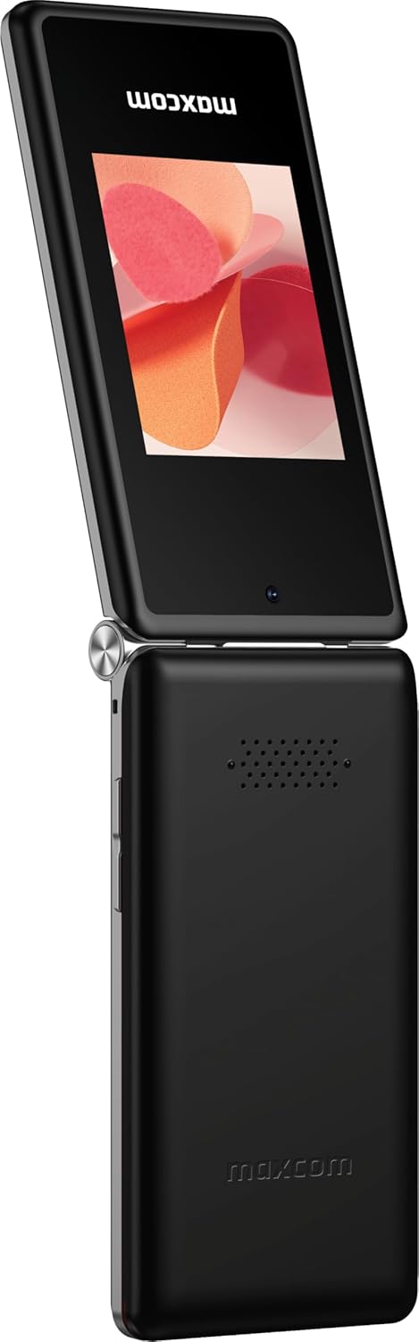 Maxcom MM835 Flip Phone, open, showing internal screen and keyboard
