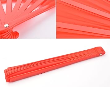 Red Dance Folding Fan,13inch Large Chinese Kung Fu Tai Chi Plastic-Nylon Hand Held Folding Fans for Men/Women(Dance fan Red)