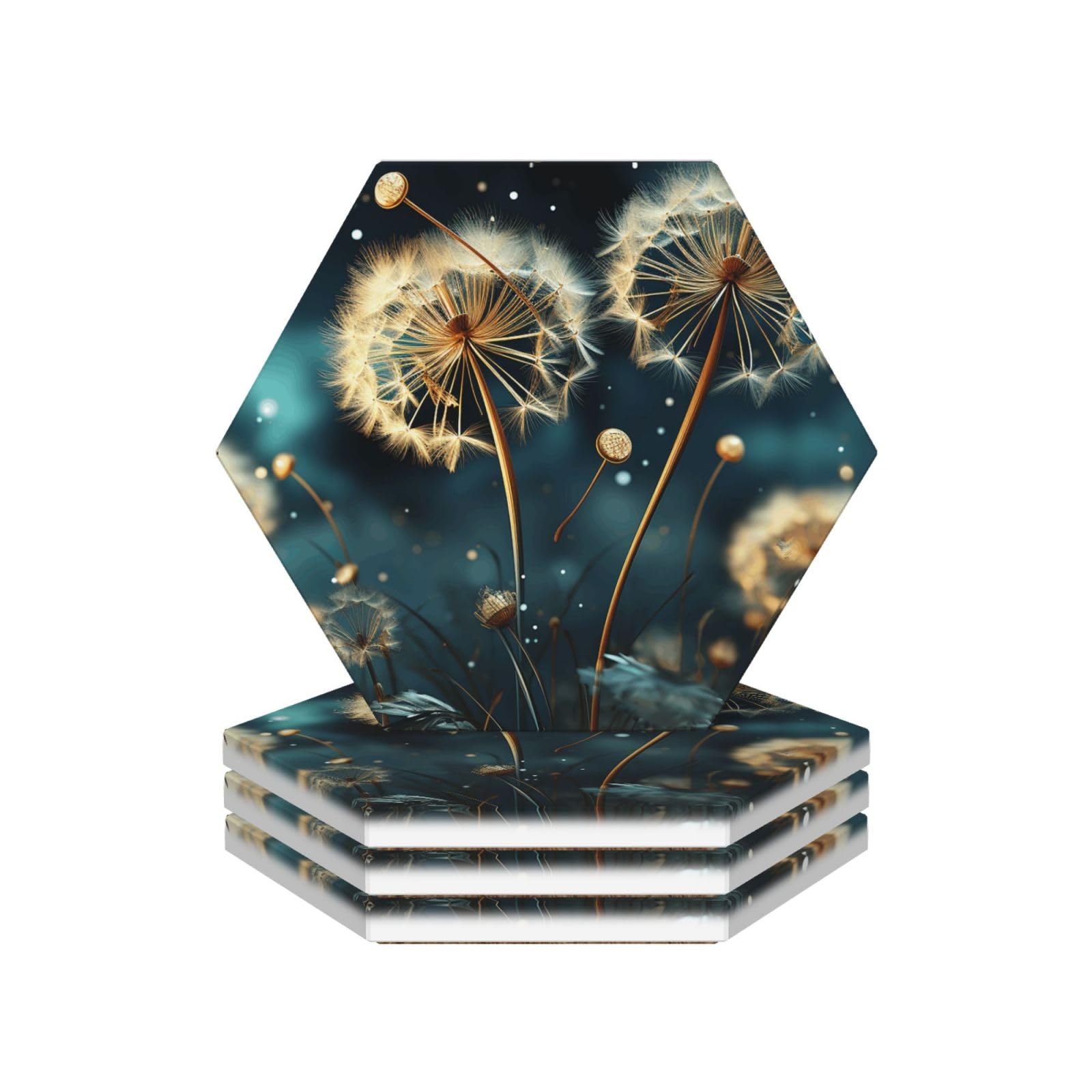 Mxzerfkgla Hexagon Drink Coasters Set Of 4 Ceramic Coaster Dandelion Flowers In The Sky Coasters For Drinks Cups Mugs Mat Pads Absorbent Non-Slip Decorative Cup Coaster For Coffee Table Kitchen Bar Home Decor