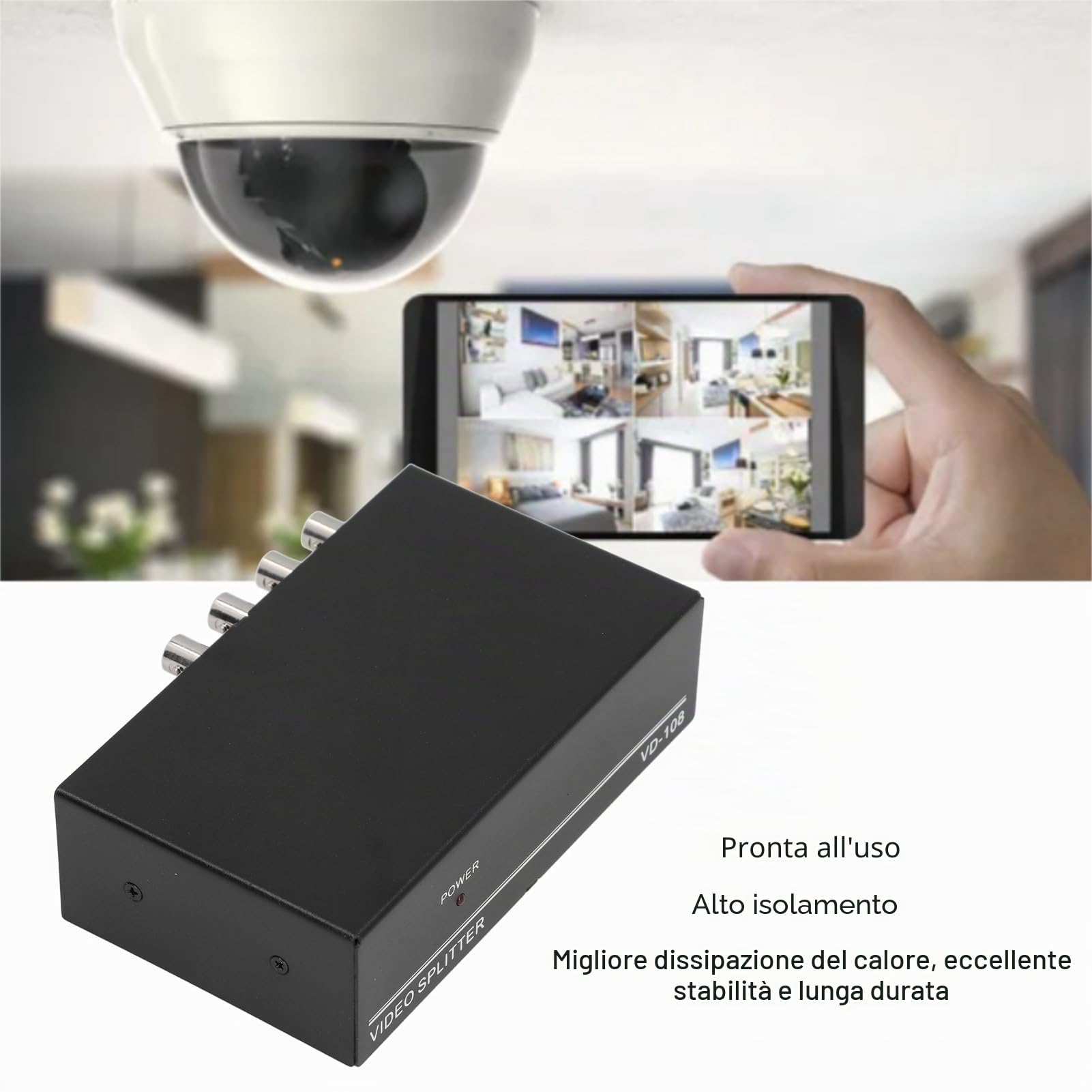 Ripartitore Video BNC, 1 Ingresso 8 Uscite 8 Porte BNC Splitter 1080P Amplificatore Distributore Coassiale per di Monitoraggio Video Telecamera di Sicurezza (Spina europea)