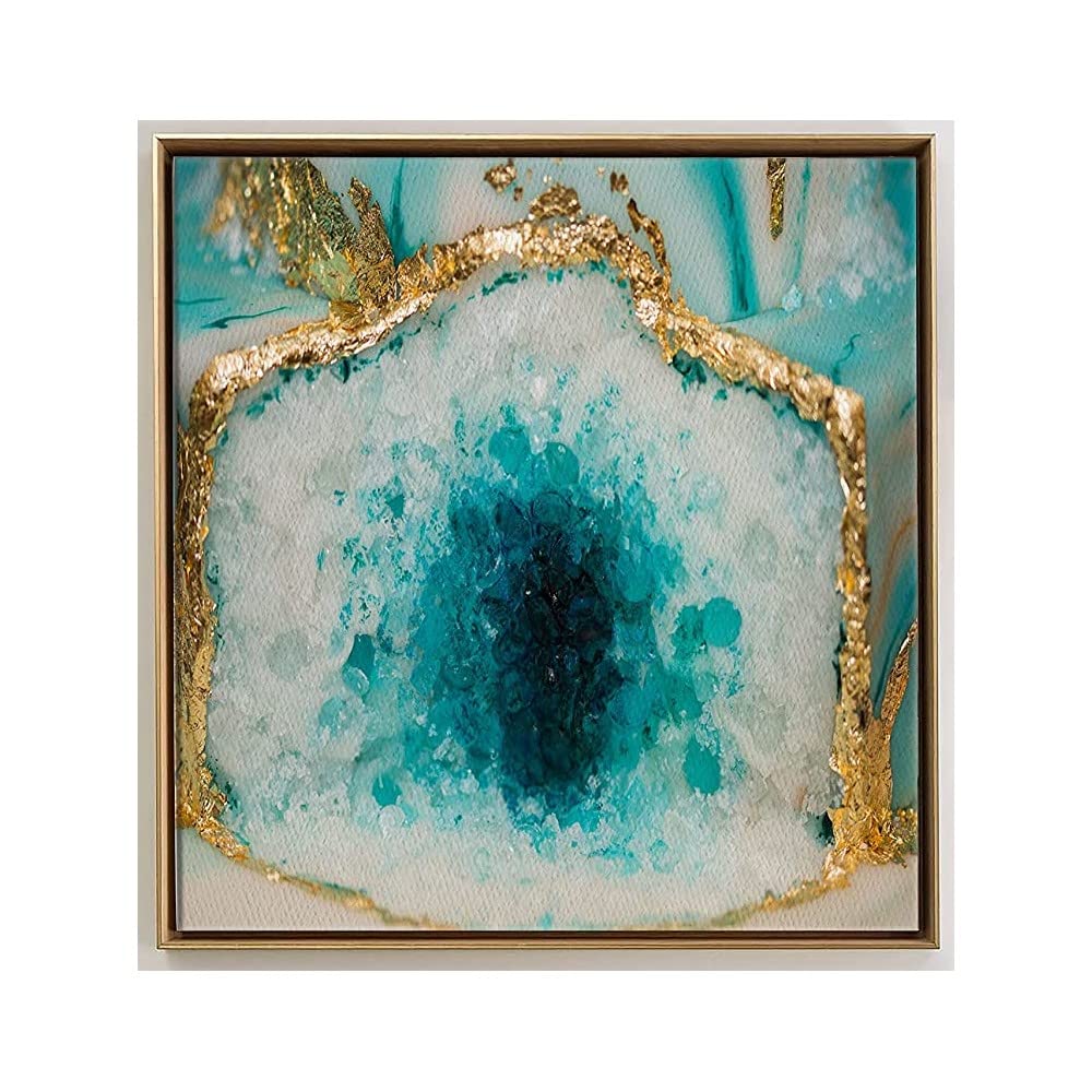 PRINTELLIGENT Luxury Wall Art Golden White Art Floating Frame Canvas Painting (18 x 18 inch) d87