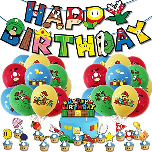 Brave Troops|Cartoon Game Theme Birthday Party Decoration Kit, Kids Party Favor, Bros Assemble Supplies Pack, Happy Birthday Letter Banner, Cake Topper, Colorful Latex Balloon, Super Amallino Gift Set #TOP19