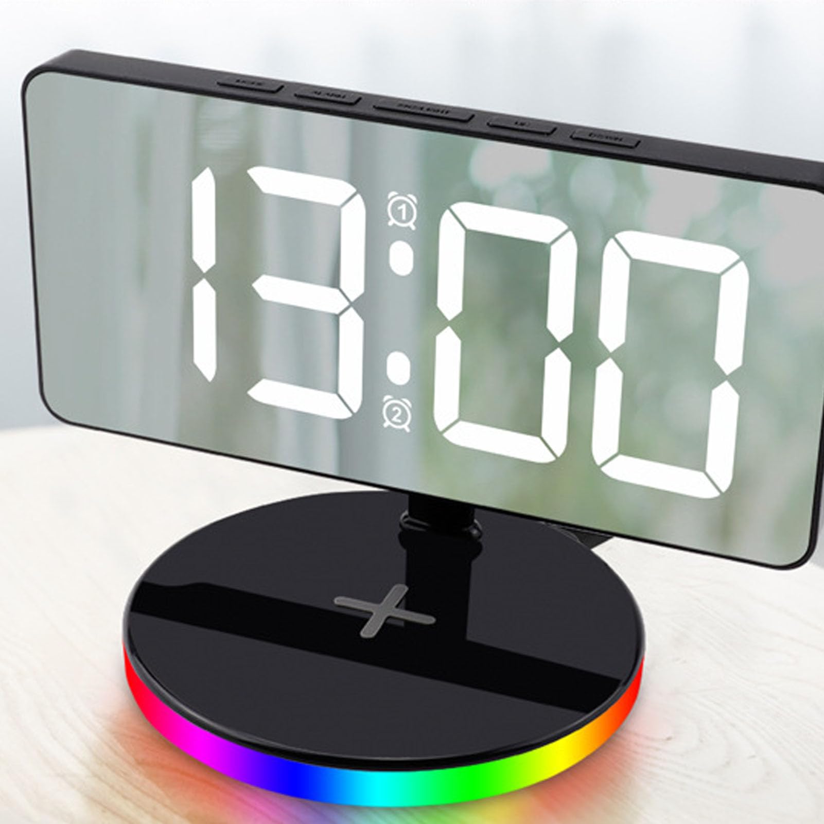 Despertador Digital con Carga Inalámbrica, Pantalla de Espejo LED