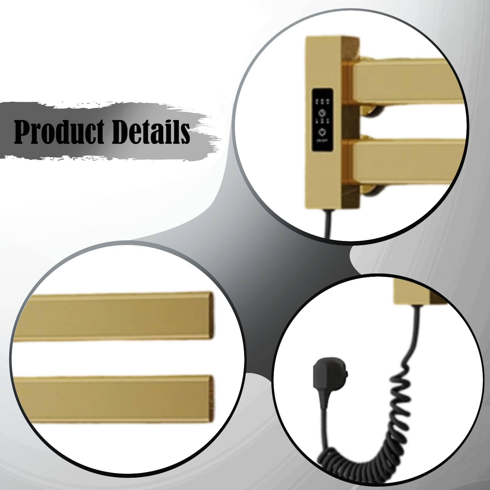 Qianly Scaldasalviette Elettrico, Design Moderno, Riscaldatore E Asciugatore Intelligenti, Struttura in Alluminio Impermeabile, Riscaldamento Costante, Oro