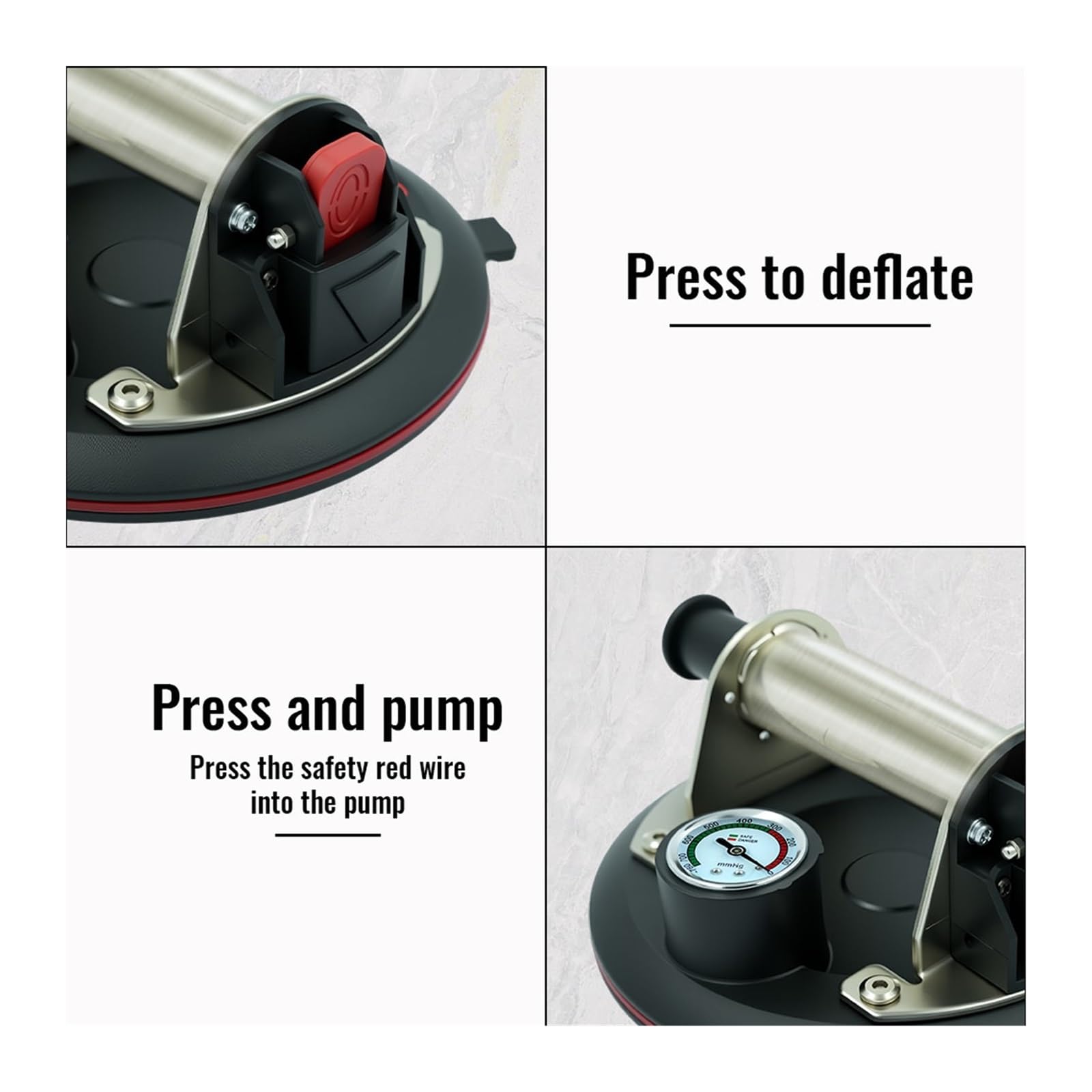 Ventosas de vidrio, La Ventosa De Vacío Con Mango Metal Acero Inoxidable Y Capacidad Carga 250 Kg Se Utiliza For Mover S, Baldosas para azulejos, parabrisas, ventanas(With box)