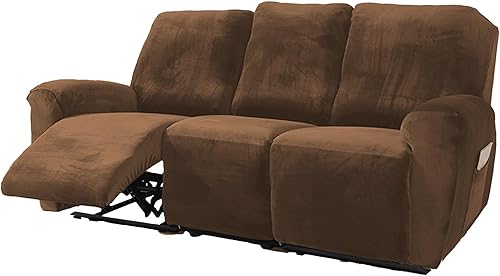 Miniatura 9 de NORTHERN BROTHERS Fundas de terciopelo para sofá reclinable de 8 piezas de 3 plazas, funda elástica para sofá reclinable, funda gruesa y suave, Gris