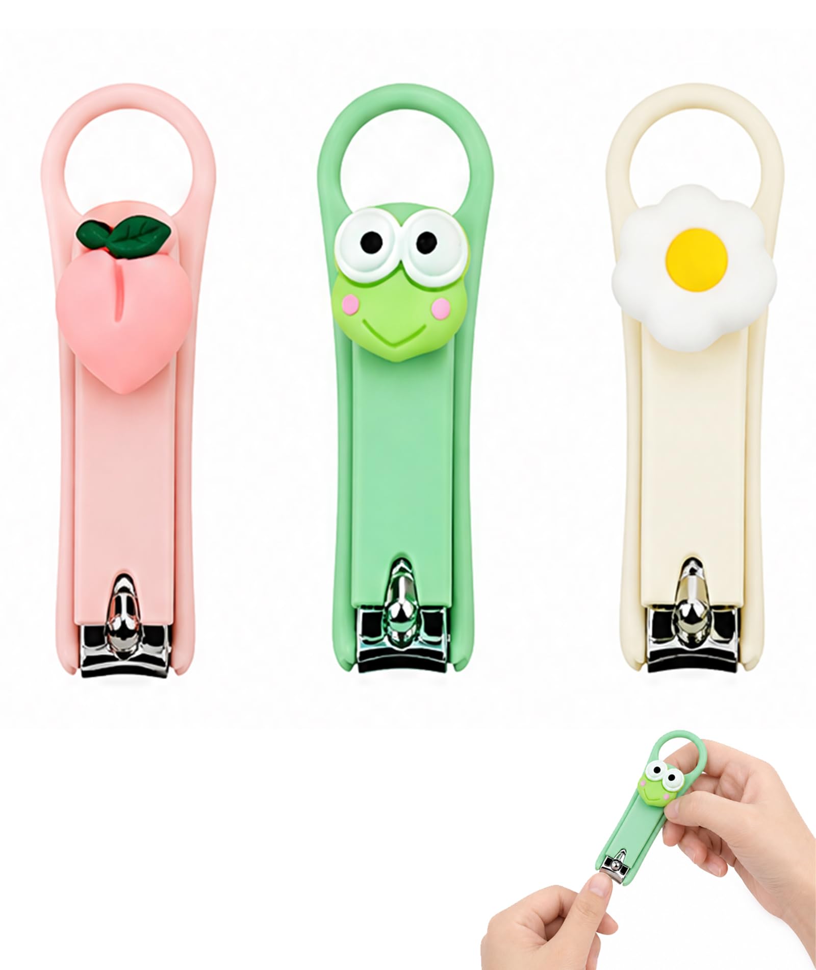 3 Pcs Cartoon Pattern Stainless Steel Nail Cutter Set, Precision Anti Slip Nail Cutter with Nail File, Ergonomic Adult Manicure Pedicure Nail Trimmer Grooming Kit-image-6