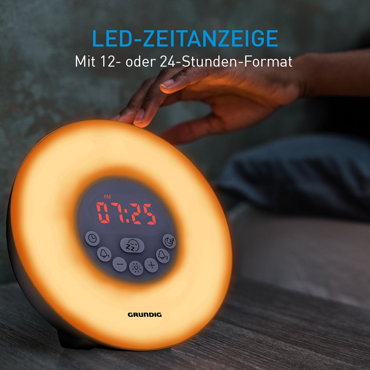 Grundig Lichtwecker mit FM-Radio - Tageslichtwecker mit 10 natürlichen Klängen - Wecker mit Farbwechsel-LED und Zonsopgangsimulation - Schlummer- und Timerfunktion, Weiß